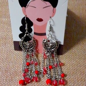 Earrings. Hot pink/red/light purple beading.